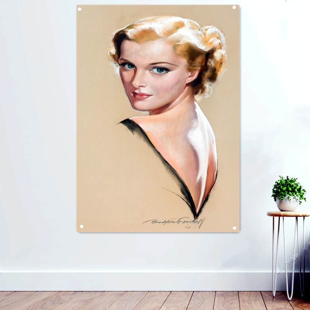 

Pinup Sexy Art Flip Chart Hanging Painting Attractive Half-naked Model Poster Wall Decoration Banner Flags Bedroom Home Decor F6