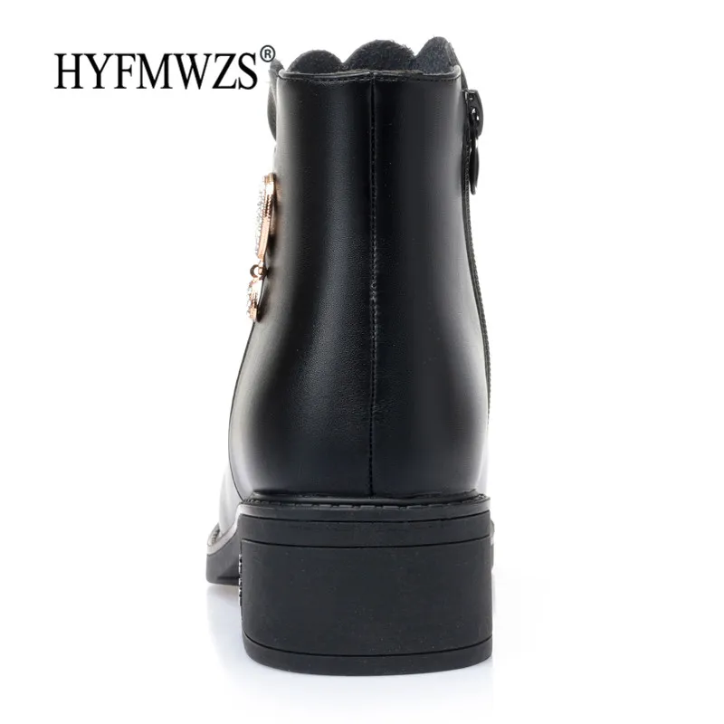 HYFMWZS Толстая кожаная обувь черного цвета botines mujer 2019 на хлопковой подкладке