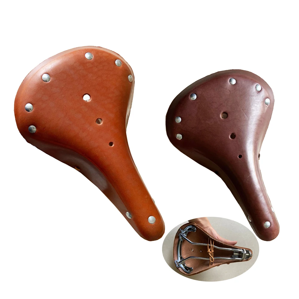 

Cowhide real leather dual rail manual handwork Vintage bicycle seat saddle