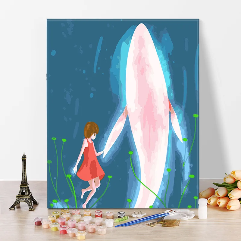 

Whale And Girl Paint By Numbers Coloring Hand Painted Home Decor Kits Drawing Canvas DIY Oil Painting Pictures By Numbers