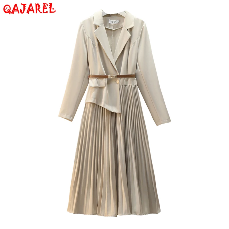 

2022 Black Hepburn Long Sleeve Midi Suit Dress Autumn Winter Korean Fashion Casual Pleated Dress Women Elegant Bodycon Vestidos