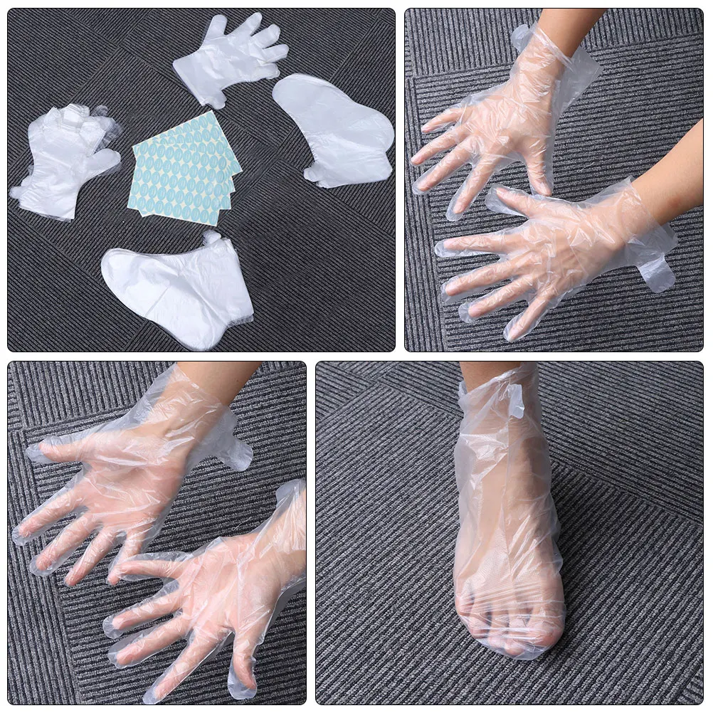

200pcs Plastic Foot Cover One-off Gloves Feet Cover Portable Gloves with Sticker
