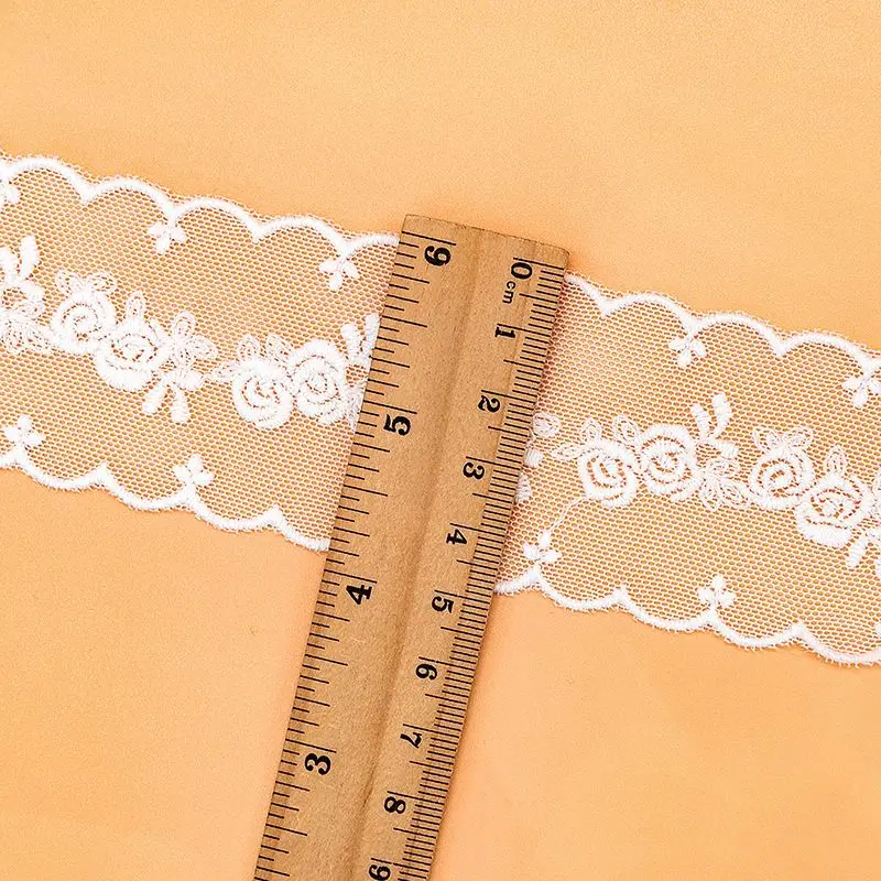 

4.8CM Wide Luxury White Fashion Bilateral Lace Embroidery Rose Pattern Fabric Wedding Dress Headdress Ribbon Sewing Decoration