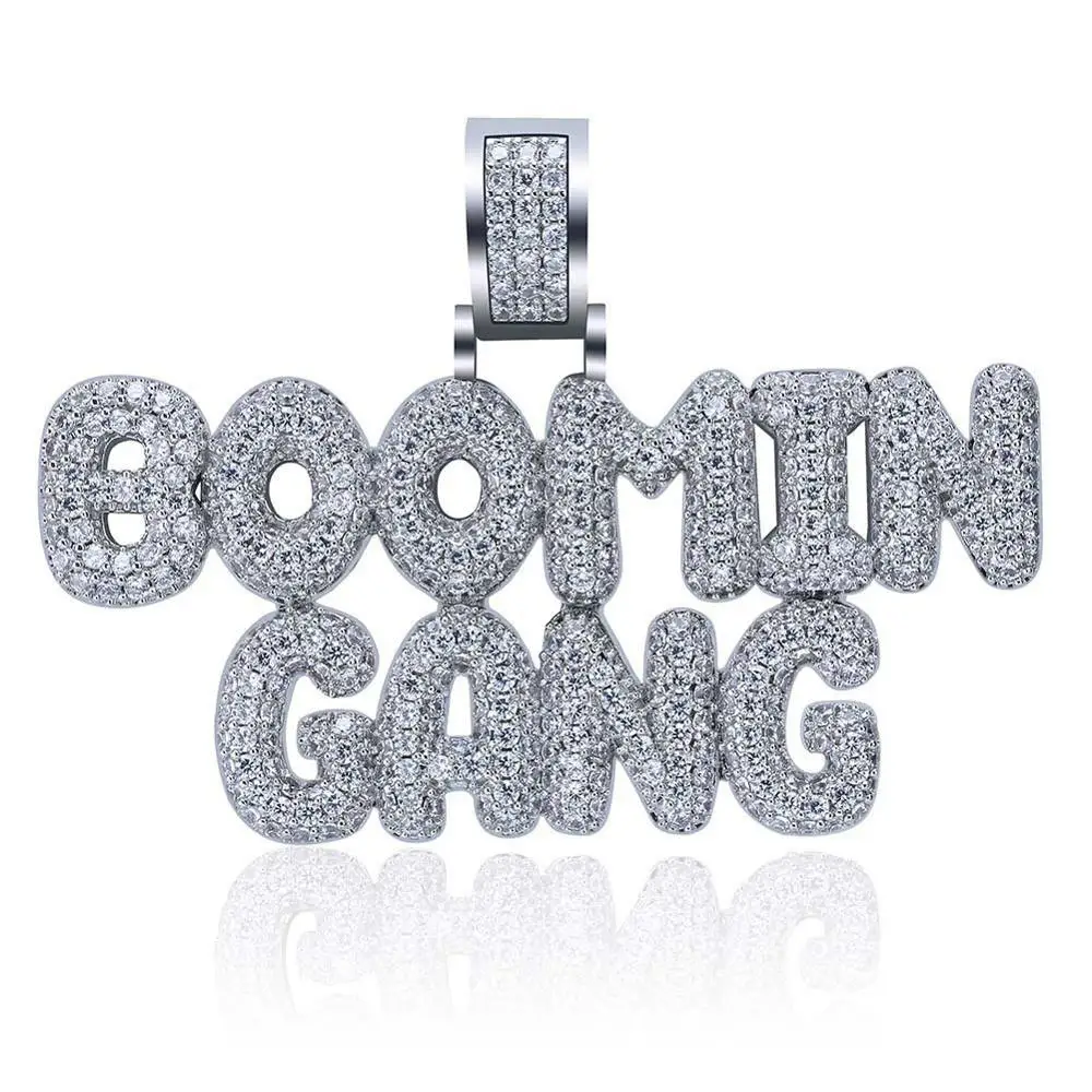 Hip Hop AAA Cubic Zirconia Bling Iced Out BOOMIN GANG Bubble Letters Pendants Necklace for Men Rapper Jewelry Drop Shipping | Украшения и