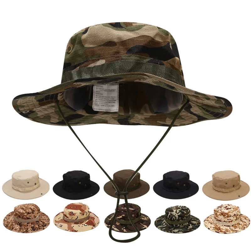 

New men's and women's hat camouflage sports tactical hat outdoor fishing mountaineering round side sun hat design male