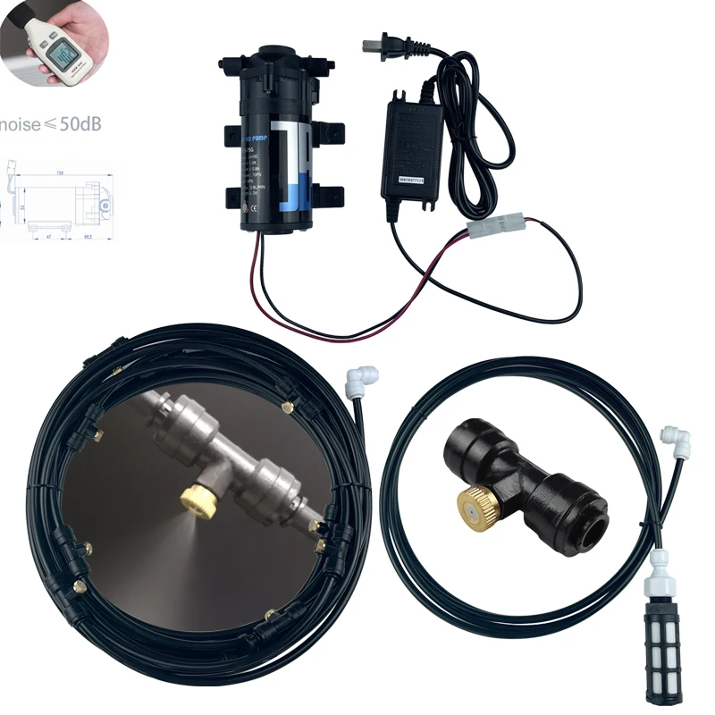 Black Quiet DC 24V Water Pump Water Sprayer Patio Mist Cooling System UNC 10-24 Brass Fog Nozzles For Garden Outdoor