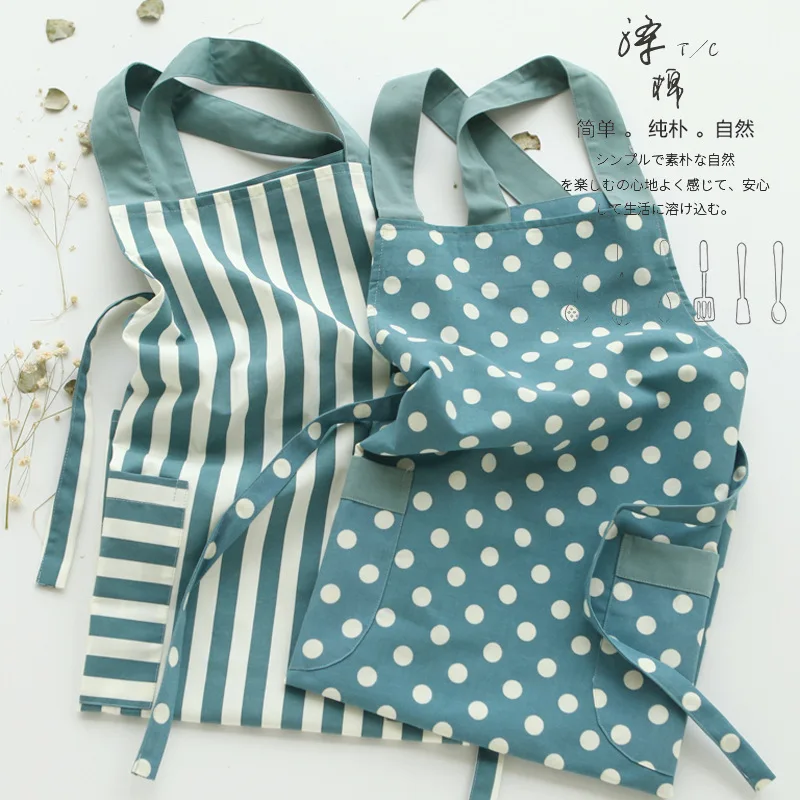 

Женская хлопковая рабочая одежда для взрослых, фартук для взрослых, 2 кармана, милая полосатая волнистая точечная униформа, передняя одежда