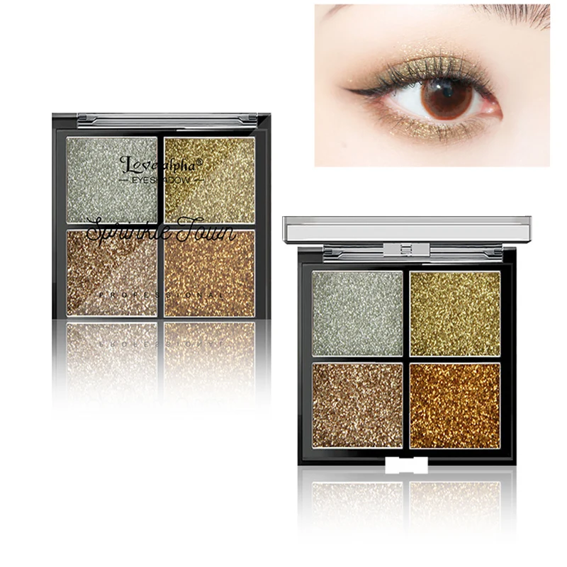 4 цвета блестящие тени для век Палитра Макияж Любовь Альфа Профессиональная