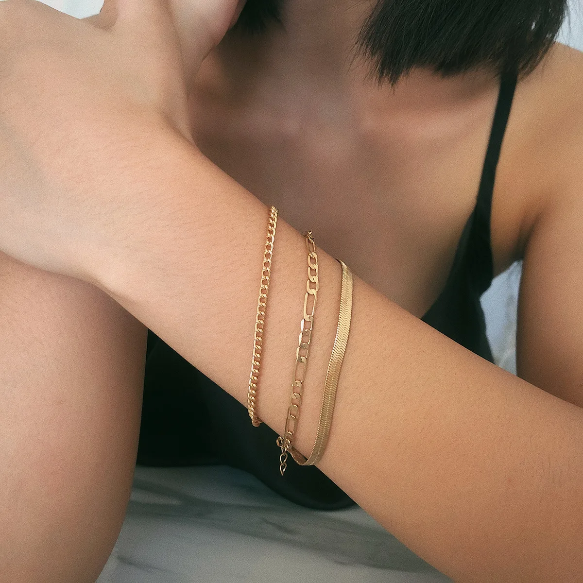 

Fashion Simple Multilayer Couple Pendants Bracelets Jewelry Sets For Women Luxury Punk Chains Bracelets Accessories For Girls