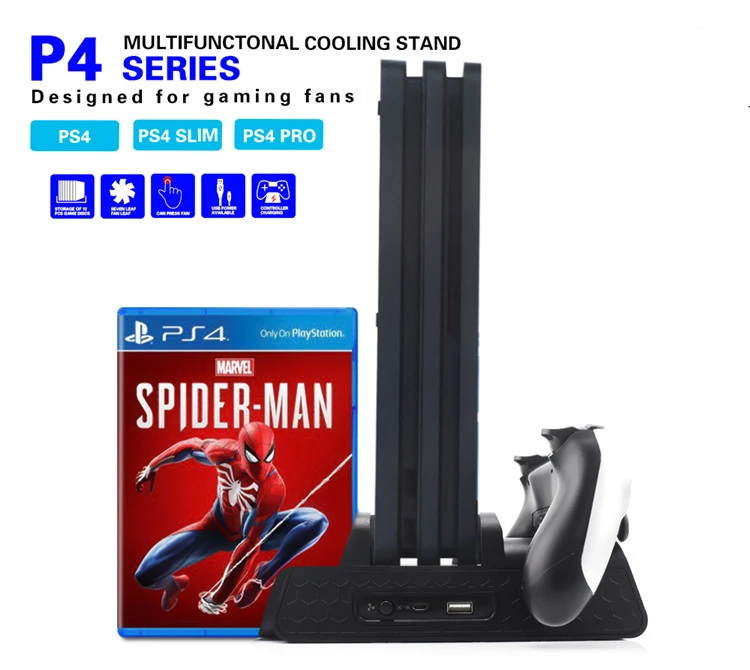 3 в 1 для PS4/PS4 Slim/PS4 PRO вертикальная подставка с двойным контроллером зарядная станция игры для sony Playstation 4 вентилятор охлаждения