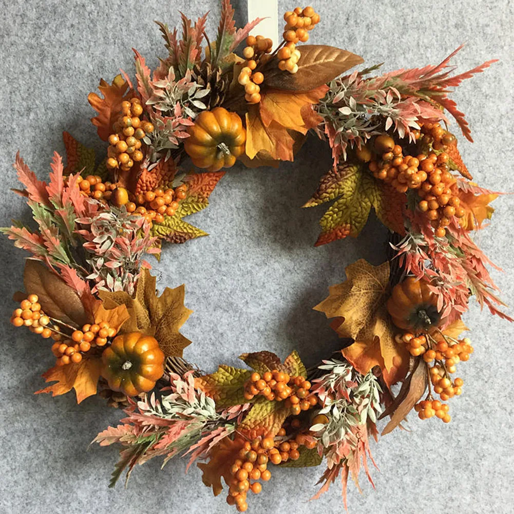 

Autumn Simulation Wreath Pumpkin / Cotton / Pine Cone Garland Christmas Thanksgiving Home Decor Door Wall Hanging Decoration