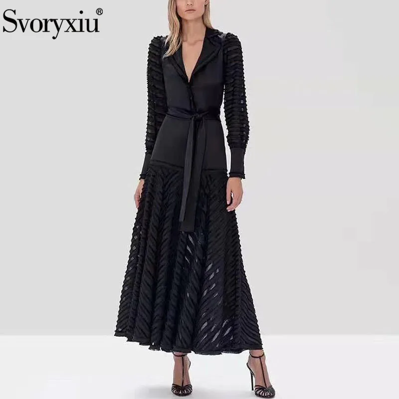Svoryxiu 2019 Новое подиумное осенне-зимнее винтажное Черное Длинное Платье женское