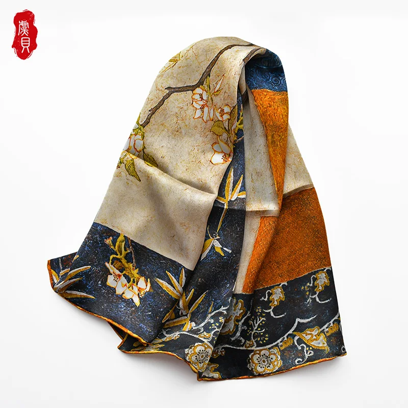 

2021 new 90*90cm Square scarf oil painting vase fashion brand hot sale women shawl pure silk bandana foulard neck scarves ladies