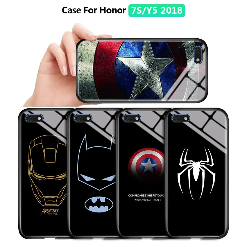 Ударопрочный стеклянный чехол для Huawei Honor Y5 Prime 2018 / 7S Enjoy8E lite Marvel Ironman силиконовый с