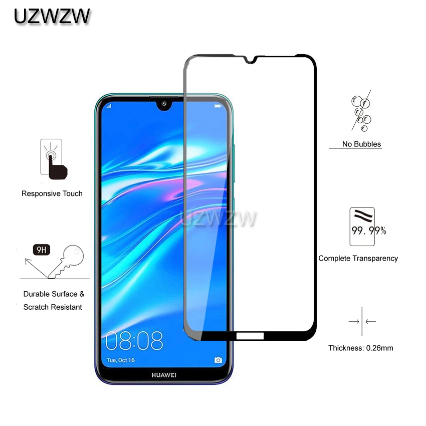 2 шт закаленное стекло для huawei Y7 /Y7 Pro/Y7 Prime(6,26 дюйма) Полное Покрытие 2.5D защита экрана закаленное стекло