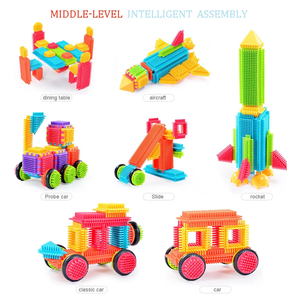 

100pcs Bristle Shape 3D Building Blocks Tiles Construction Playboards Toys Toddlers Kids Toys For Children Playboards Toys