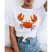 womens t shirt 90s ulzzang harajuku graphic funny little crab print t shirt o neck casual womens top t shirt