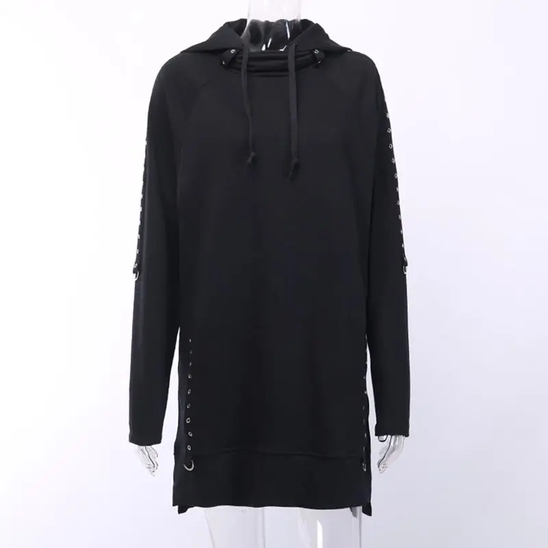 Готический пуловер оверсайз с железным кольцом Женская толстовка капюшоном