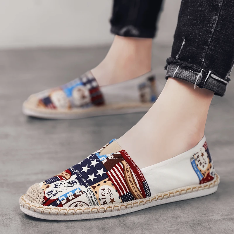 

Hot Summer Breathable Slip-On Men Loafers Fisherman Shoes Fashion American Print Men Canvas Shoes Cheap Flat Casual Shoes Men