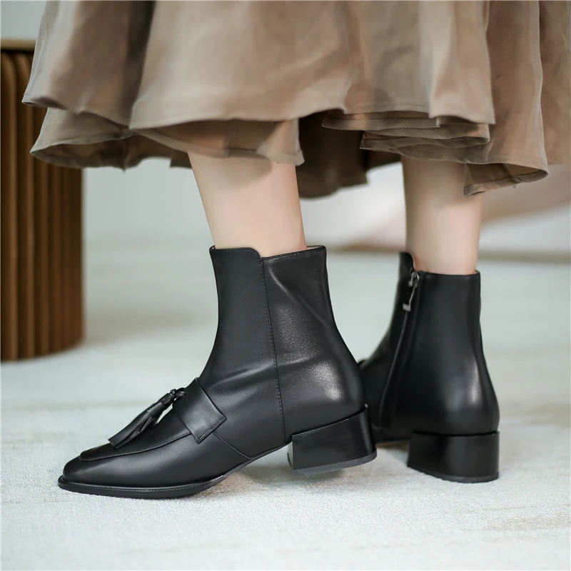 

COVIBESCO Retro Fashion Genuine Leather Women Ankle Boots Autumn Winter Fringe Side Zipper 2020 Casual Shoes Woman Chelsea Boots