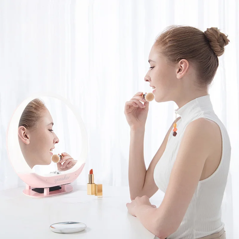 LED Makeup Mirror with Bluetooth Speaker 3 Setting Adjustable Brightness Bonus USB Charging Audio Cable | Красота и здоровье