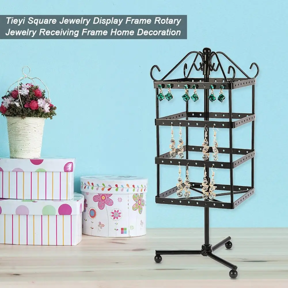 

Квадратная вращающаяся подставка для сережек, браслетов, ожерелий, демонстрационная полка, железная подставка-держатель для ювелирных изд...