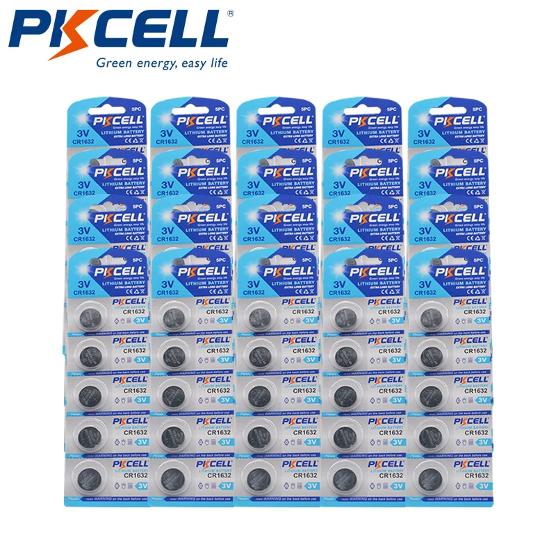 100 шт. PKCELL 3 V CR1632 DL1632 ECR1632 вольт Кнопка монета батарея для КМОП часы игрушка x5 * 20