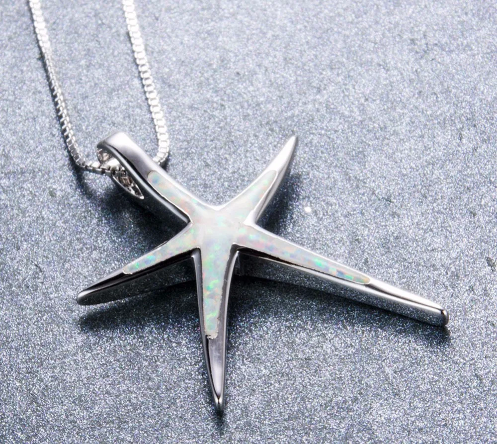 

Blue Fire Opal Animal Starfish Collares Necklaces Fashion Sterling Silver 925 Filled Pendant Necklaces Jewelry