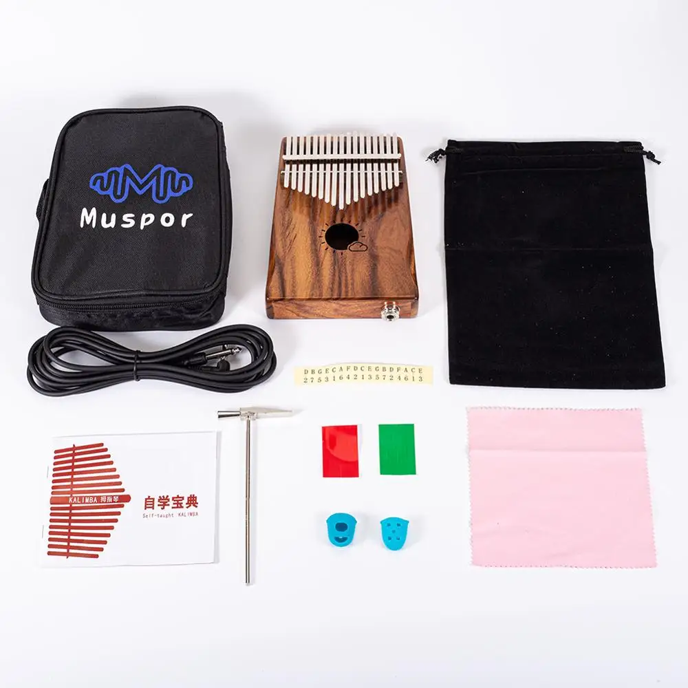 Muspor 17 клавишный калимба большой палец фортепиано Mbira инструмент связь динамик EQ Электрический ящик Акация