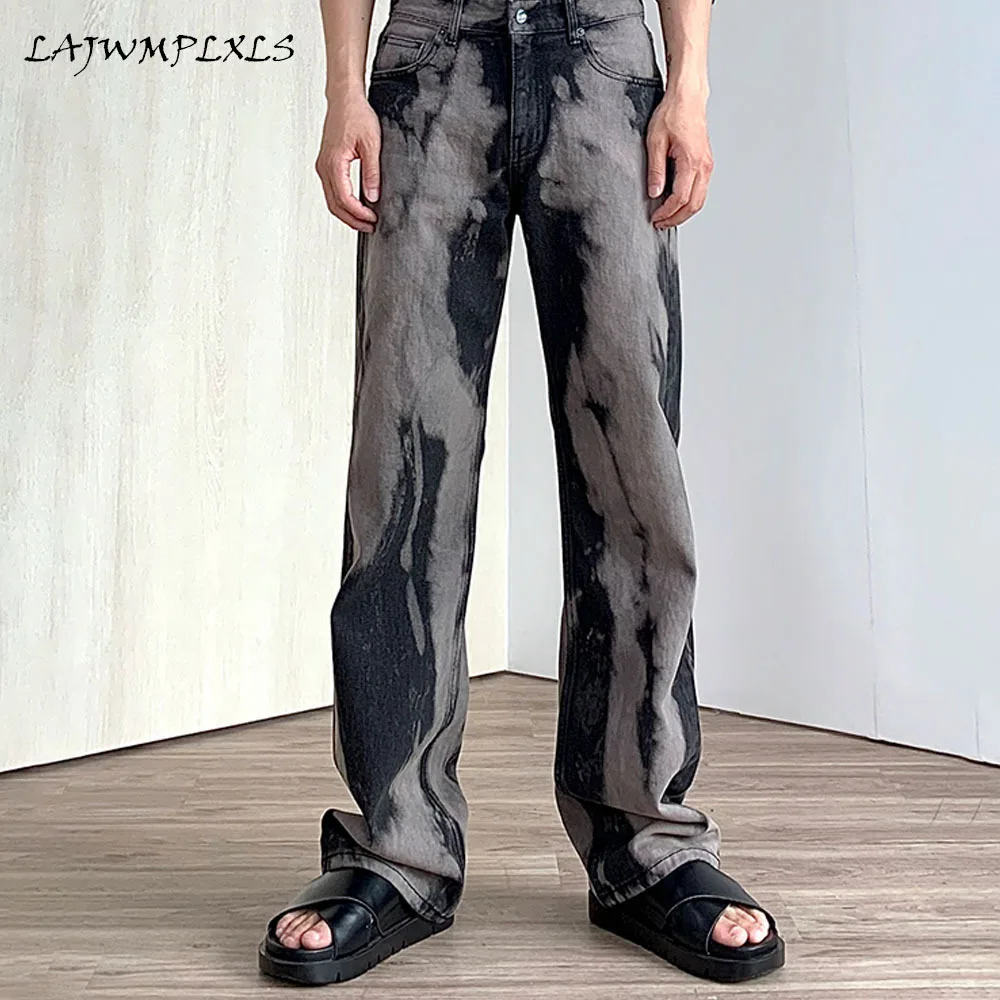 

2021 Men's Wear Washed Black Grey Jeans Men's Korean Streetwear Trend Loose Straight Denim Pants Tie Dye Long Pants
