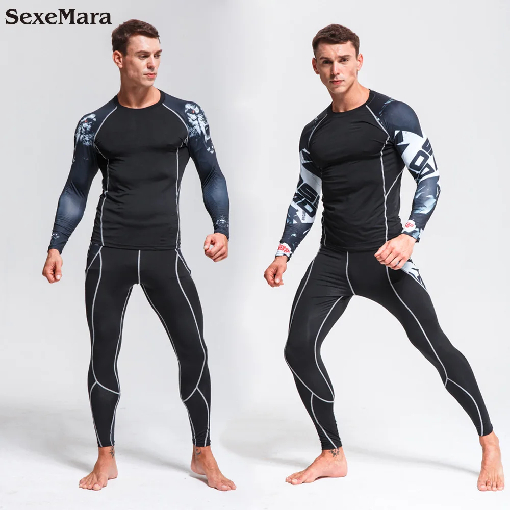 

Термальность нижнее белье для мужчин спортивный костюм сжатия Одежда для фитнеса, тренировочный комплект Рашгард для MMA мужские быстросохн...