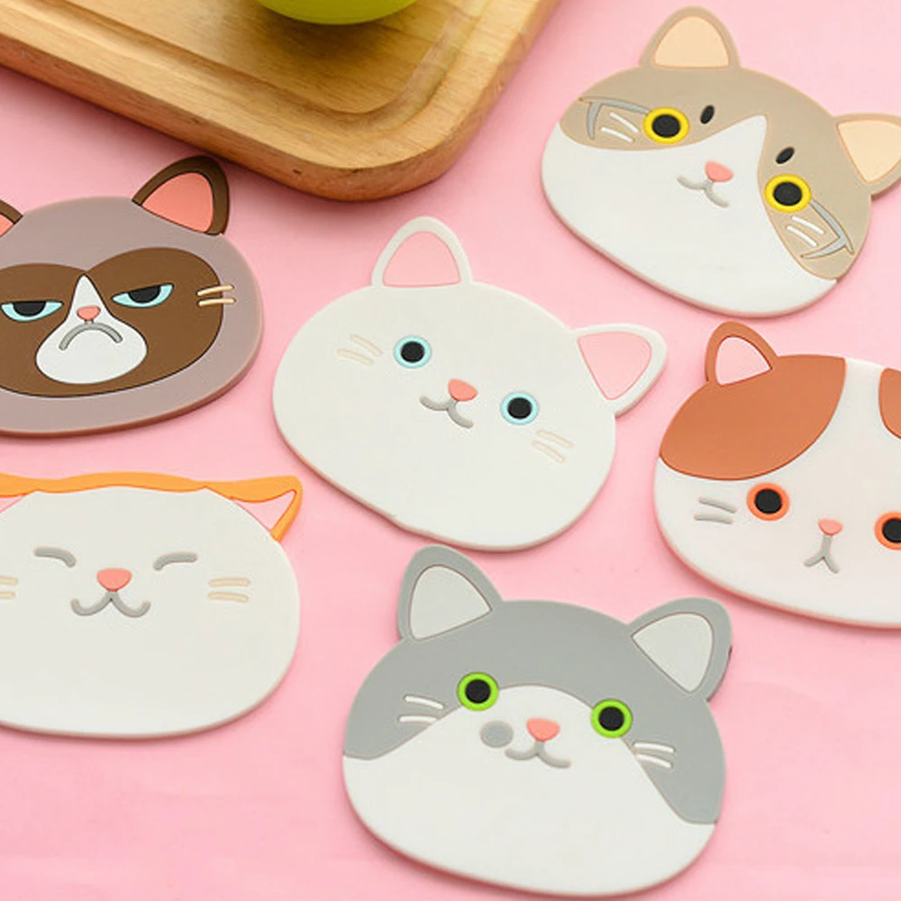 

Creative Cute Cat Table Placemat Waterproof Heat Insulation Anti-Slip Bowl Pad Cartoon Milk Coffee Coaster for Kitchen Tableware