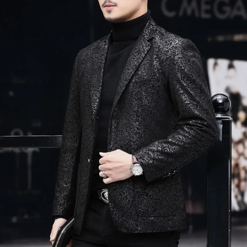 Мужской приталенный Блейзер из овечьей кожи Модный деловой вечерний пиджак в