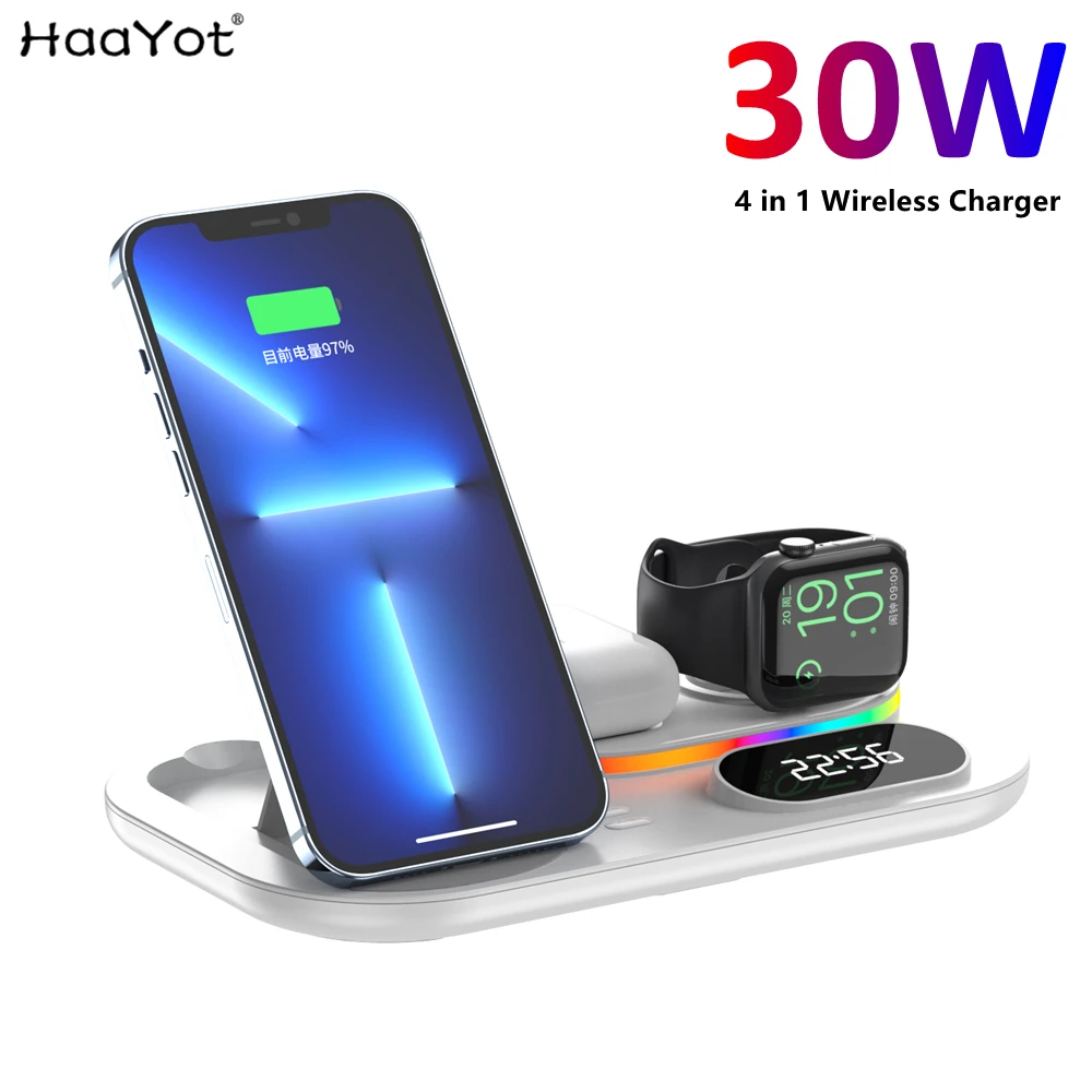 

2022 2022 RGB Wireless Charger Dock Qi 4 in 1 Charging Station Compatible with Apple Airpods iPhone 12 13 Samsung S21 Galaxy