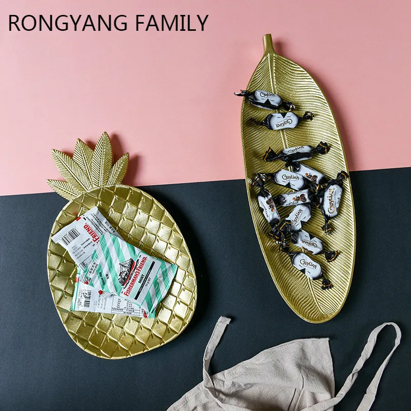 Nordic простая деревянная тарелка для хранения золотой ручной работы лист ананаса