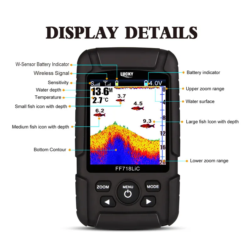 

Ff718lic-Wla Wireless Portable Fish Finder 45m/147feet Sonar Depth Depth Sounder Echosonda Echolot Echo Sondeur Deeper