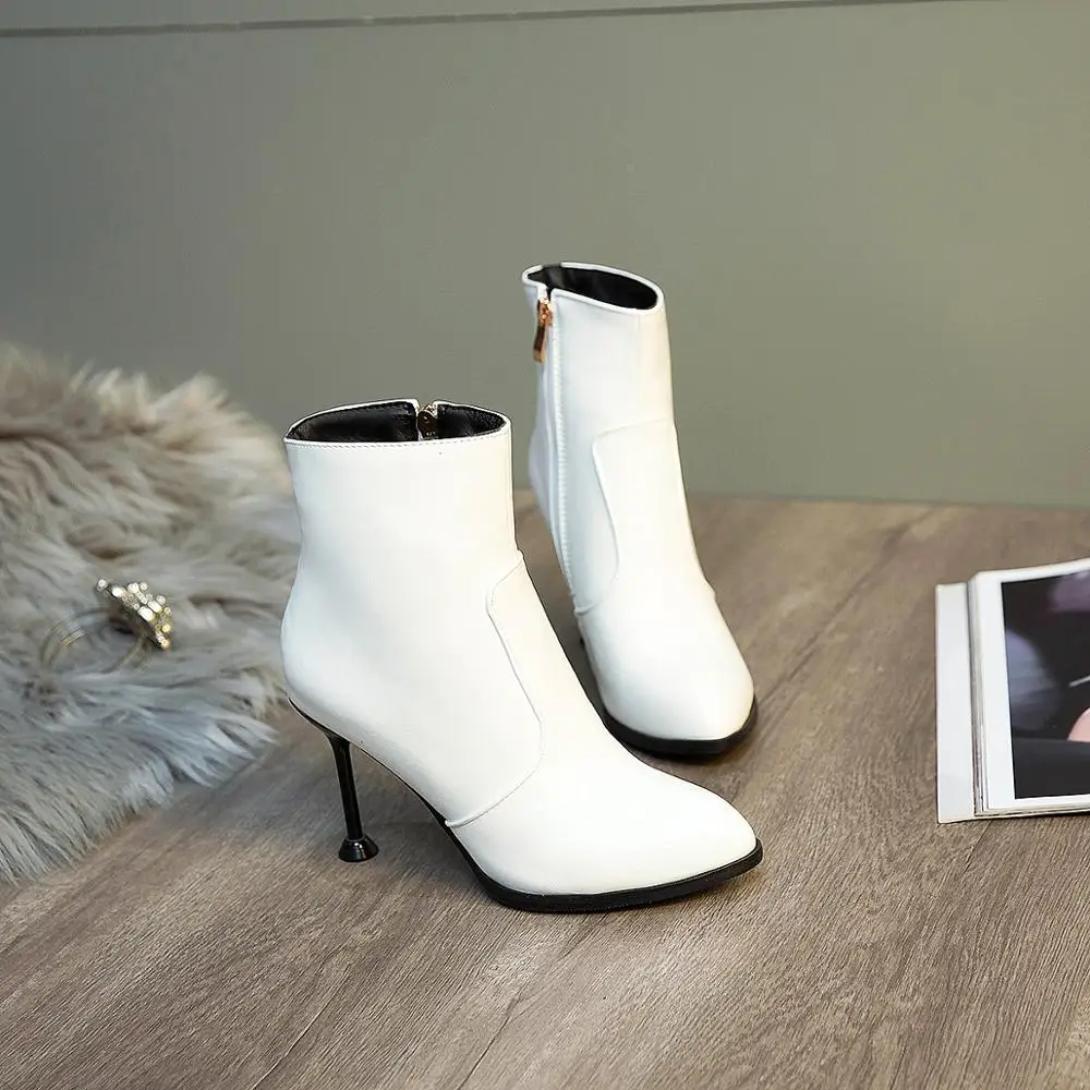 

Spring Autumn Fashion Boots Women Black Microfiber Leather High Heel Ankle Boots Pointed Toe Zipper Ladies Shoes 2019 New