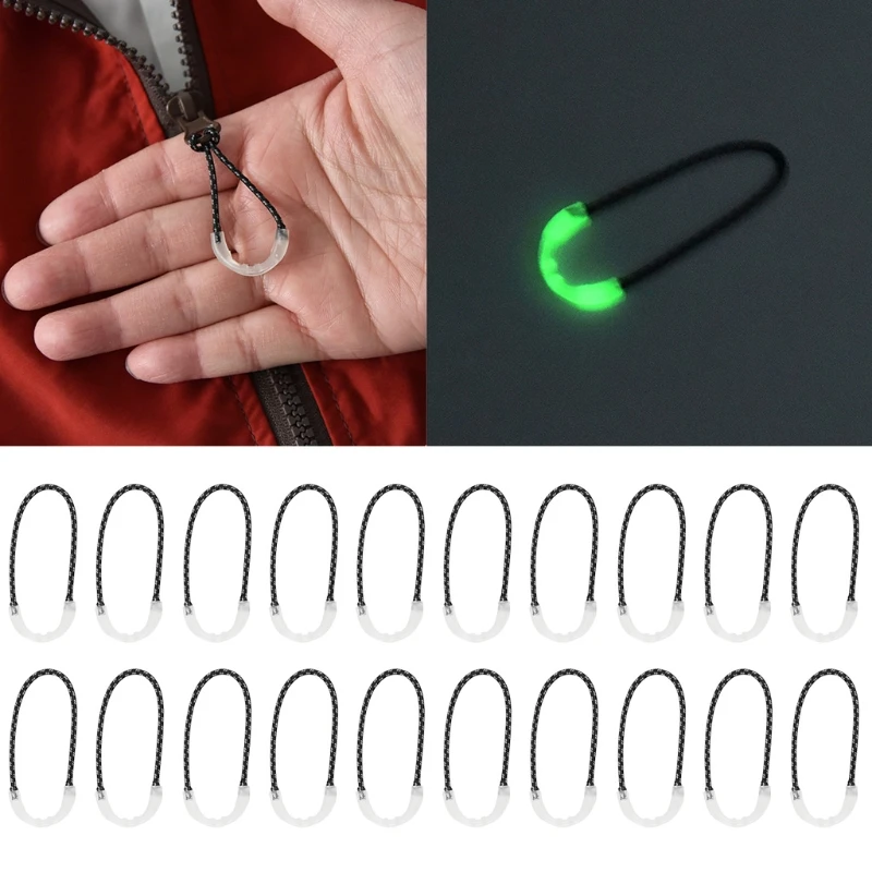 

20Pcs Multifunctional Luminous Zipper Puller Camping Tent Zip Extension Pull Rope for Backpack Pull Rope