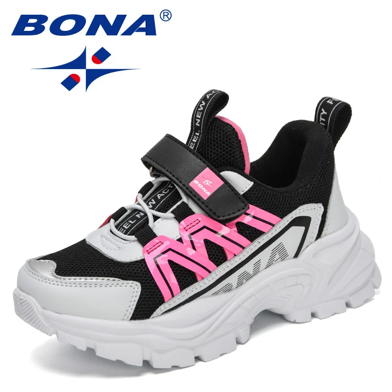 

BONA 2021 New Designers Trendy Running Shoes Girls Chunky Sneakers Breathable Mesh Boys Shoes Children Casual Walking Footwear