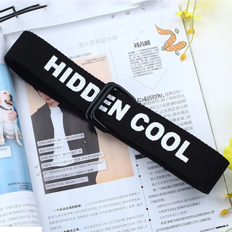 Холщовый ремень унисекс мужской и женский с пряжкой кольцом черно-белые буквы