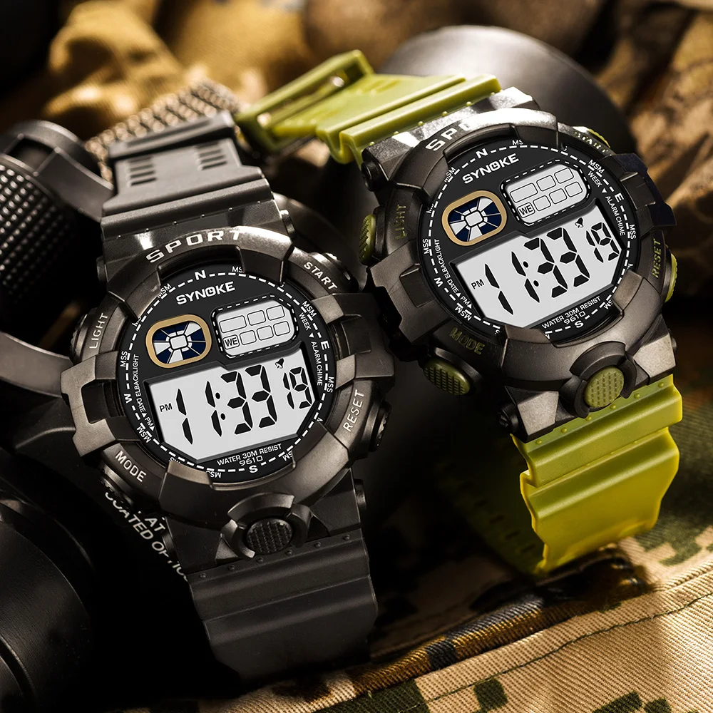 

Часы наручные SYNOKE Мужские Цифровые, спортивные водонепроницаемые светодиодные электронные, в стиле милитари, с будильником и датой