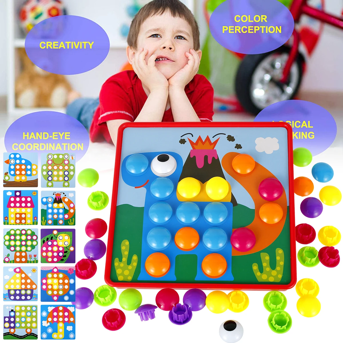 

Children mosaic puzzle toy mushroom nail kit creative 3D Puzzles Buttons Art Assembling Kids Enlightenment Educational Toy Gifts