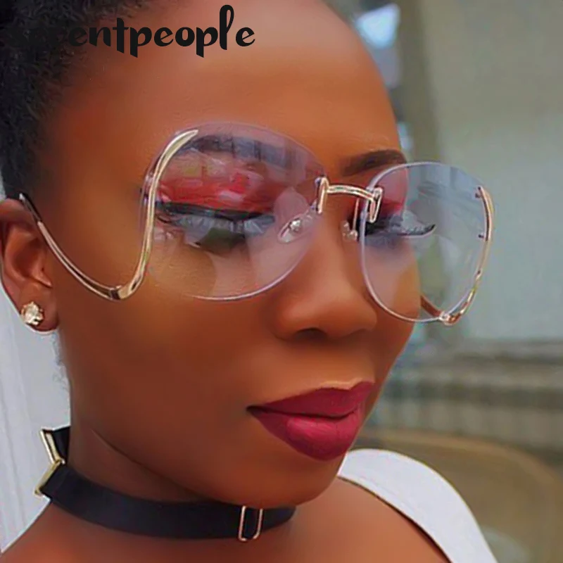 2020 негабаритные Круглые Солнцезащитные очки без оправы для женщин роскошные