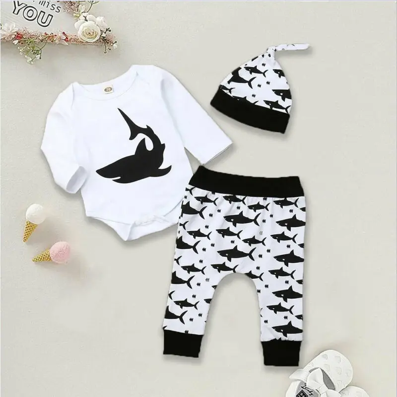 2019 комбинезон с длинными рукавами и принтом акулы для новорожденных мальчиков