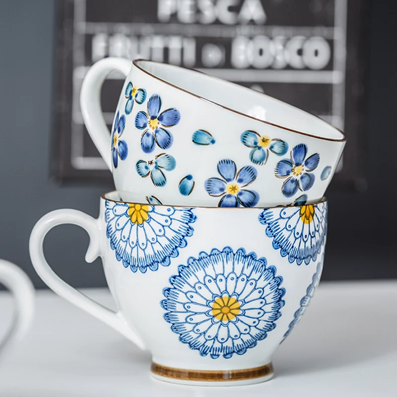 Большая Керамическая Кофейная Кружка 400 мл милый цветочный дизайн фарфоровая