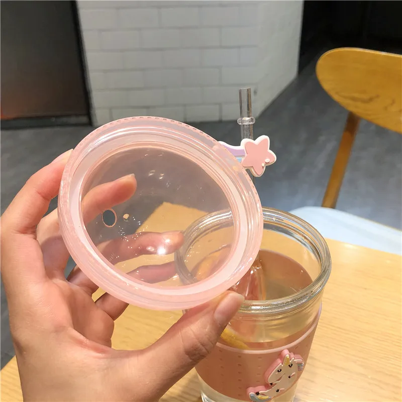 Новая модная вишня двухслойная стеклянная чашка Kawaii бутылка для воды для детей и взрослых с соломинкой милые бутылки для воды Bpa бесплатно герметичные чашки