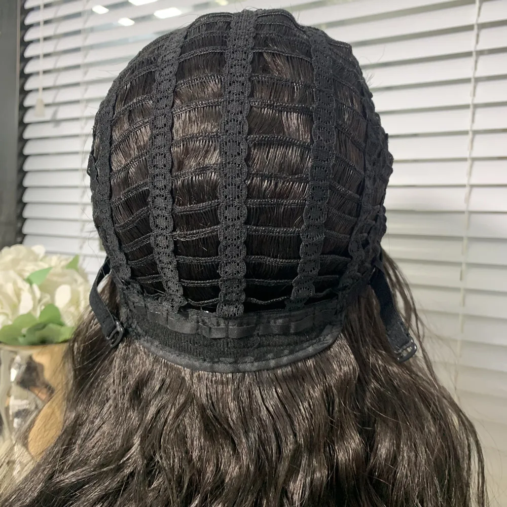 

Long Water Wavy 22 Inches Natural Black Synthetic Full Machine Made Wig with Bangs Heat Resistant Fiber Daily Use For Women