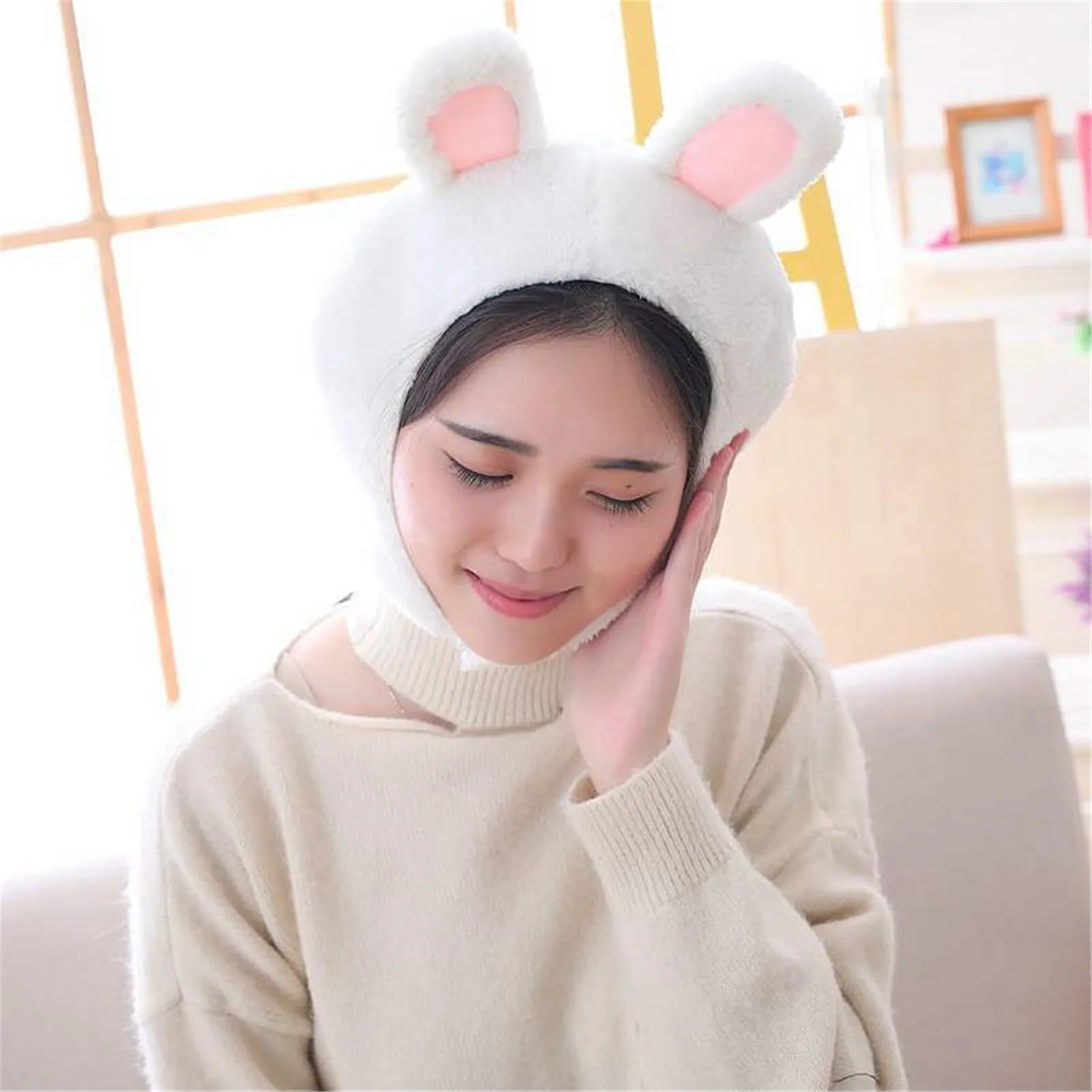 

Plush Animal Headgear Cute Hat Polyester Novelty Adult Plush White And Green Animal Ear Hat Headgear Photoprops
