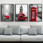 Красный автобус черный белый Париж Лондон плакаты и принты картины на холсте телефонная будка художественные настенные картины для декора гостиной