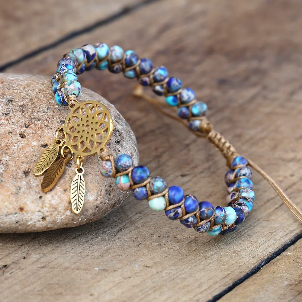 Плетеный браслет унисекс кружевные Агаты 4 мм Ловец снов